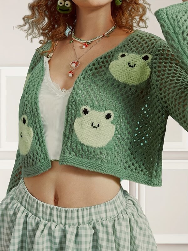 3e15748c-fdde-4202-8e92-4f191f3ba5a8.jpg Women's Elegant Hollow-Out Frog Jacquard Cardigan
