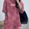 Women's Tie-Dye Print Loose Fit Pajama Set – Pink