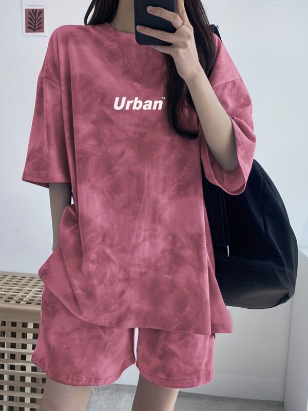 Women's Tie-Dye Print Loose Fit Pajama Set – Pink