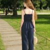 Teen Girls' Ruffled Cinched Cami Top & Wide-Leg Trousers 2-Piece Set – Navy