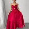 Deep V-Neck Hollow-Out Flowing Maxi Dress