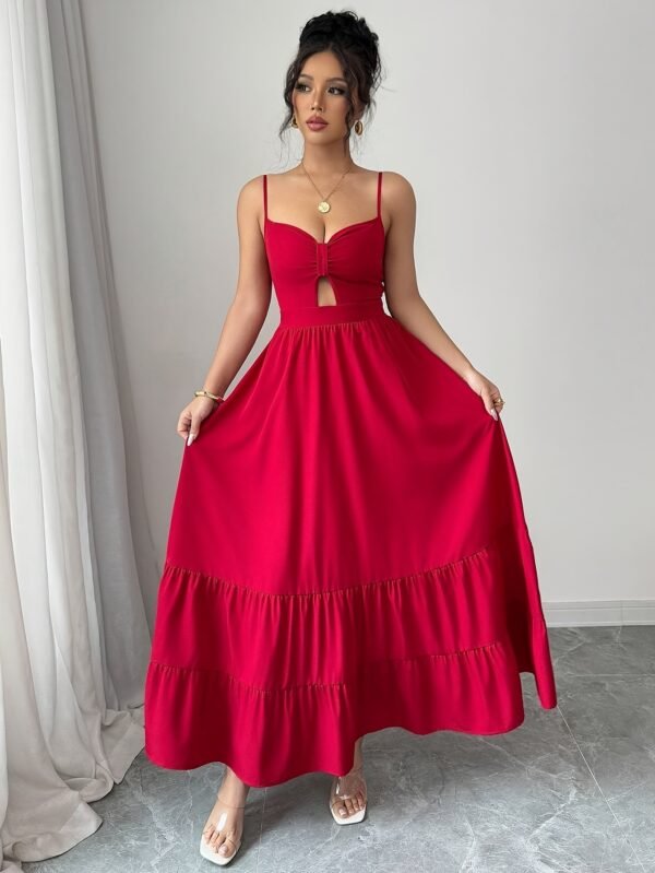 Deep V-Neck Hollow-Out Flowing Maxi Dress