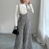 Houndstooth Wide-Leg Suspender Jumpsuit