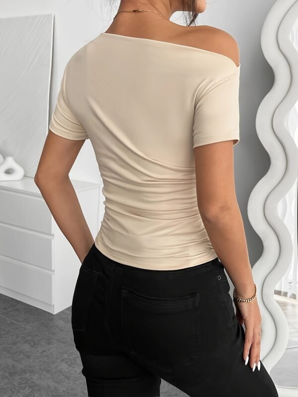 Elegant Off-Shoulder Ruffle Asymmetrical Slim Fit Top