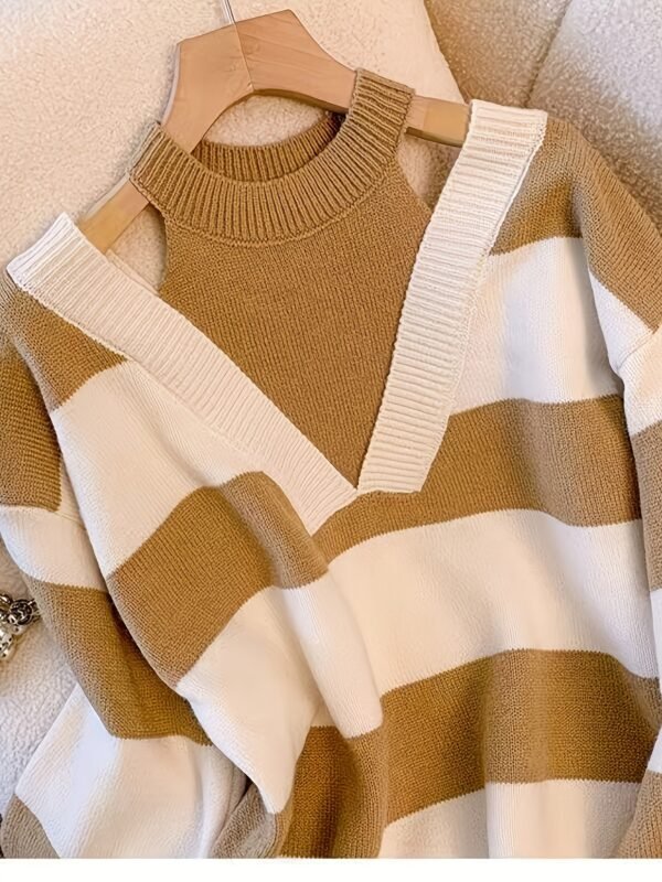407396490b924e7cb06a3720367d6e7a-goods.jpeg Women's Off-Shoulder Halter Neck Striped Sweater