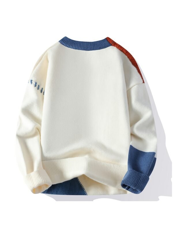 Men's Color-Block Round Neck Knit Sweater – Orange Red
