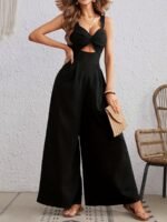 Summer Women's Twisted Pleat Front Cutout Wide-Leg Jumpsuit