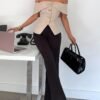 Off-Shoulder Blouse with Metallic Button Detail