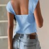 Sky Blue Sweetheart Neck Puff Sleeve Top