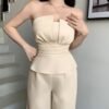 482387e2-a4a4-448f-b038-97934a2e2405.jpg Women's Solid Color Bandeau Waist Cincher Ruffled 2-Piece Outfit