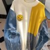 Women's Color-Block Denim Patchwork Pullover Cardigan