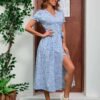 Floral Lace-Up Ruffle Maxi Dress