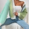 Women's Color-Block V-Neck Long Sleeve Sweater Cardigan