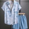 Men's Summer Printed Collared Shirt & Drawstring Shorts Set