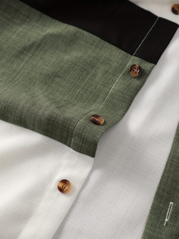 Men's Summer Stand Collar Color Block Shirt & Drawstring Shorts 2-Piece Set – Green & White