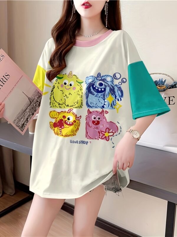 Women's Cartoon Print Oversized Longline T-Shirt