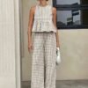 528b13ef-9e9c-4941-b4c5-bacb83551279.jpg Women's Stylish Gingham Two - Piece Set: Sleeveless Peplum Top & Wide - Leg Trousers