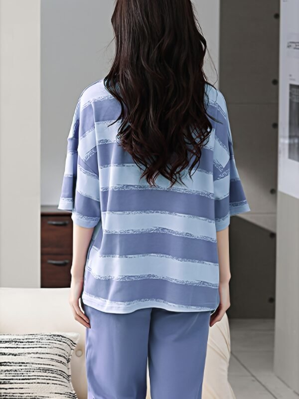 Women's Purple Striped Short Sleeve Pajama Set