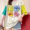 Women's Cartoon Print Oversized Longline T-Shirt
