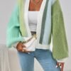 Women's Color-Block V-Neck Long Sleeve Sweater Cardigan