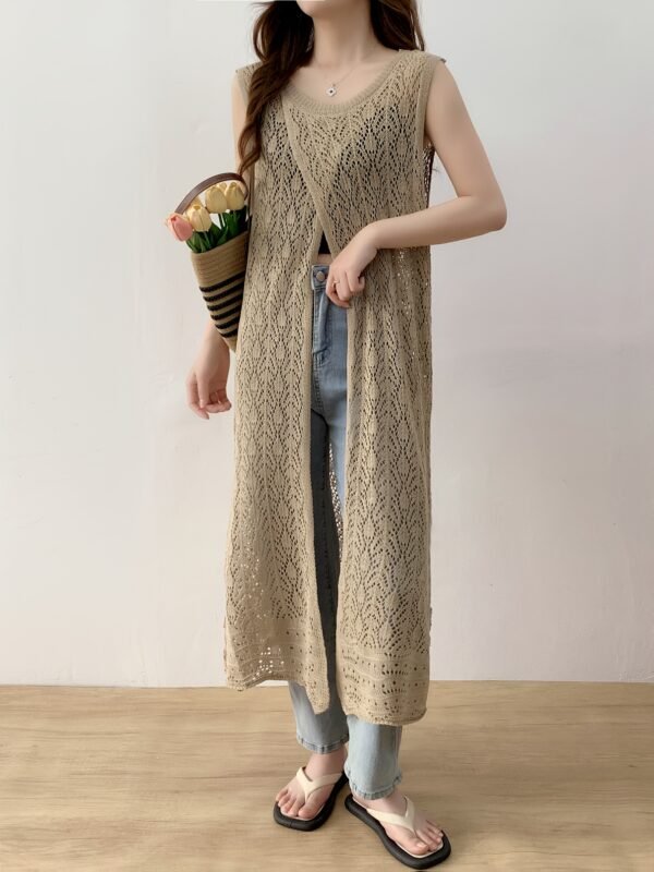5763be95-c932-4450-b673-55b6b7d8328b.jpg Women's Hollow Embroidery Hooded Cover-Up Vest Dress – Khaki
