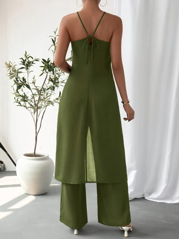 Elegant Casual Solid Color Women's Camisole 2pcs Set Army Green