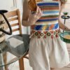 5a399314-7dc0-478d-be5e-8bad878a255a.jpg Women's Rainbow Stripe Crochet Fringe Crop Tank Top