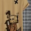 Men's Trendy Doll Graffiti Print Casual Short Sleeve T-Shirt – Khaki