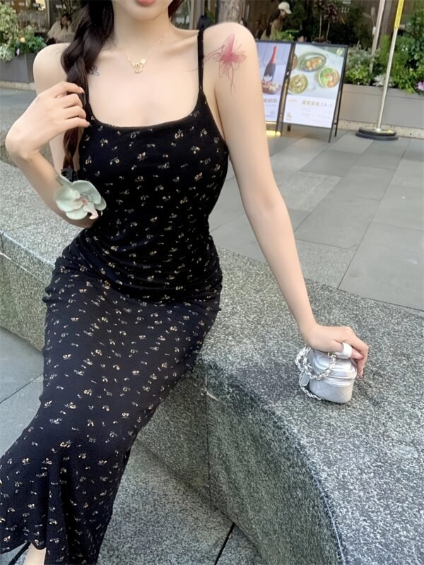 Floral Suspender Dress Summer Slim Fit Hip Wrap Long Dress