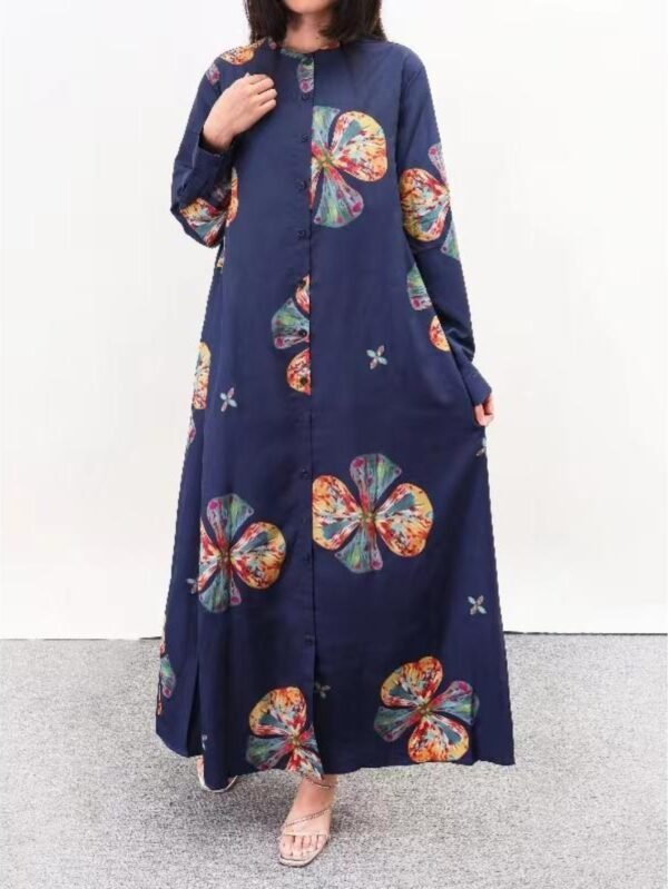 Women's Floral Print Long Sleeve Muslim Dress