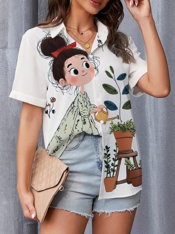 5d1475b2199c44049ffc7cc177ef30b2-goods.jpeg Women's Floral Garden Print Button-Up Short Sleeve Shirt