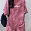 Women's Tie-Dye Print Loose Fit Pajama Set – Pink