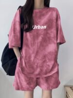 Women's Tie-Dye Print Loose Fit Pajama Set – Pink