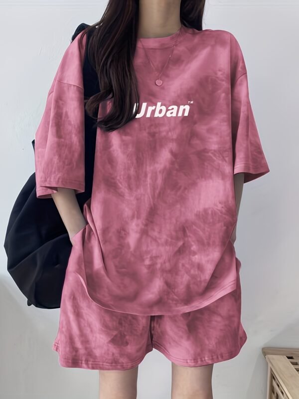 Women's Tie-Dye Print Loose Fit Pajama Set – Pink
