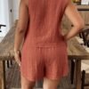 Plus-size Casual Fashion Irregular Suit Vest Shorts Set Brick Red colour