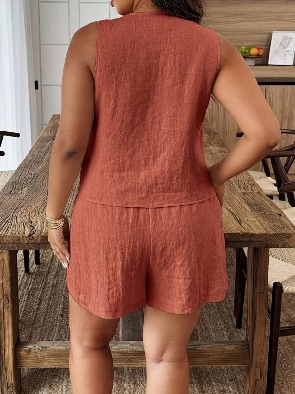 Plus-size Casual Fashion Irregular Suit Vest Shorts Set Brick Red colour