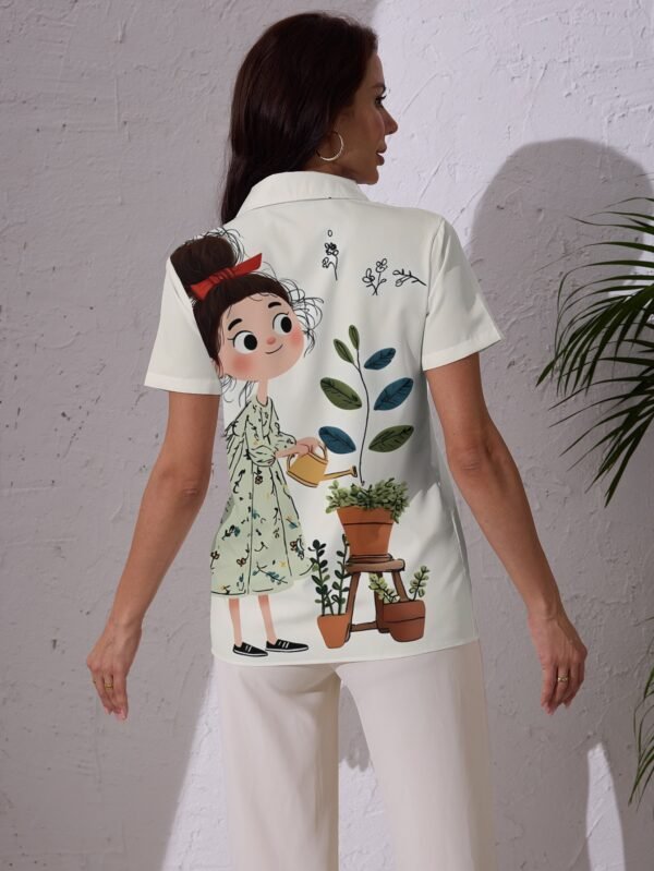 60760e804f0d4cf897233f853d53ac90-goods.jpeg Women's Floral Garden Print Button-Up Short Sleeve Shirt