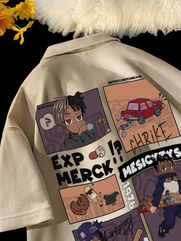 Men's Oversized Cartoon Print Hip Hop Polo Shirt
