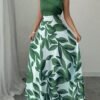 Green Leaf Print Pocketed A-Line Maxi Dress
