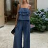 Women's Elegant Floral Print Sleeveless Cinched Waist Maxi Jumpsuit