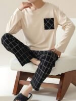 Men's Long Sleeve Round Neck Pullover with Pockets – Apricot