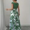 Green Leaf Print Pocketed A-Line Maxi Dress