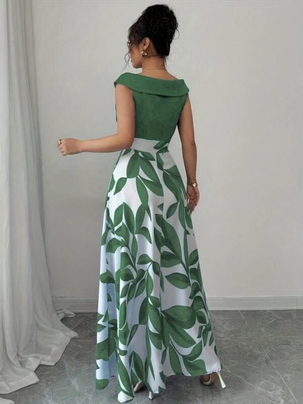 Green Leaf Print Pocketed A-Line Maxi Dress