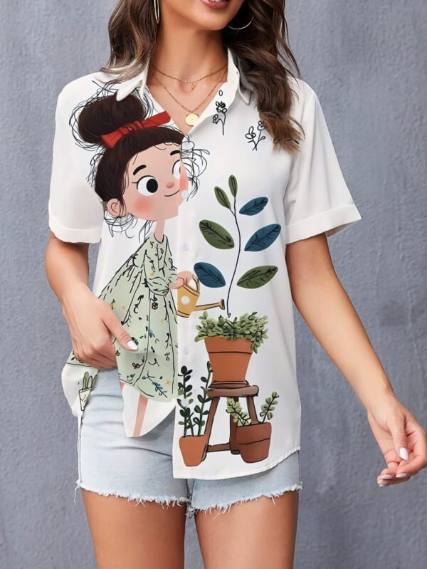 68617805133442999f05c03d2f05cc2f-goods.jpeg Women's Floral Garden Print Button-Up Short Sleeve Shirt