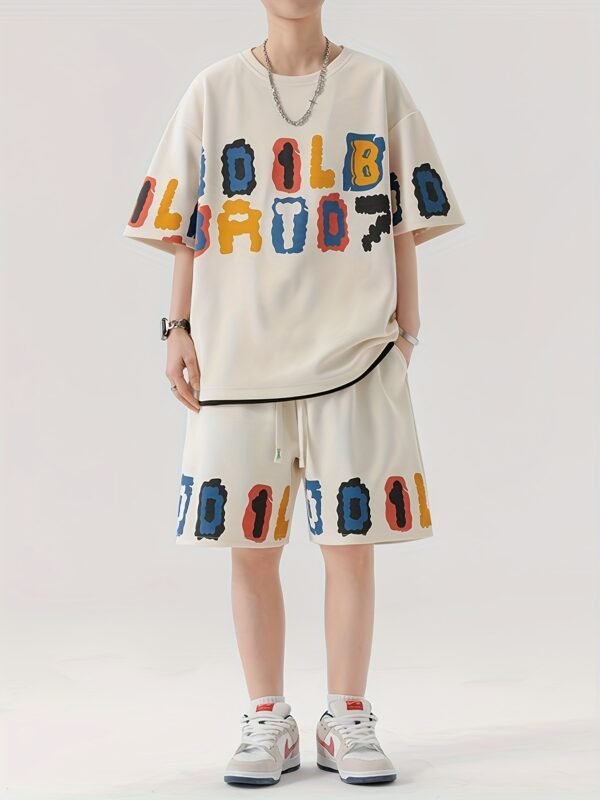 Men's Summer Ice Silk Fake Two-Piece T-Shirt & Pants Set