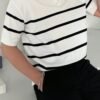 6c99747e-328b-4d3b-8af1-ca1bfe26ab4b.jpg Men's Business Casual Striped Knit Polo T-Shirt with Contrast Collar