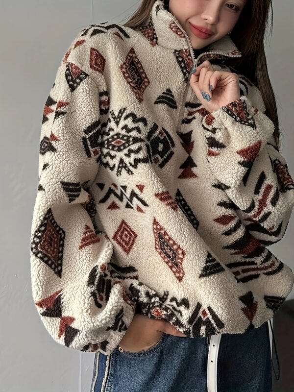 6f24a471-23b0-47fe-a2fc-86aed11d99ee.jpg Women's Plush Sweatshirt with Zipper Neck Detail