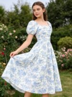 7143d545-2dc9-45ef-bbc9-51ce3584b756.jpg Blue Floral Asymmetrical Hem Midi Dress