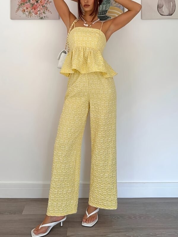 Jacquard Halter Top & Ruffle Hem Pants Set