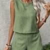 73e2da66-3b7f-495e-9ec6-a0fd6fab58be.jpg Women's Summer Textured Solid Color Vest & Shorts Set – Green